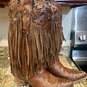 Corral Studded Brown Leather Fringe & Stud Boots